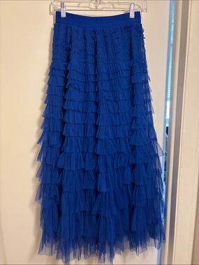 Blue TULLE Tiered Ruffle Maxi Skirt  Small-Medium NWOT